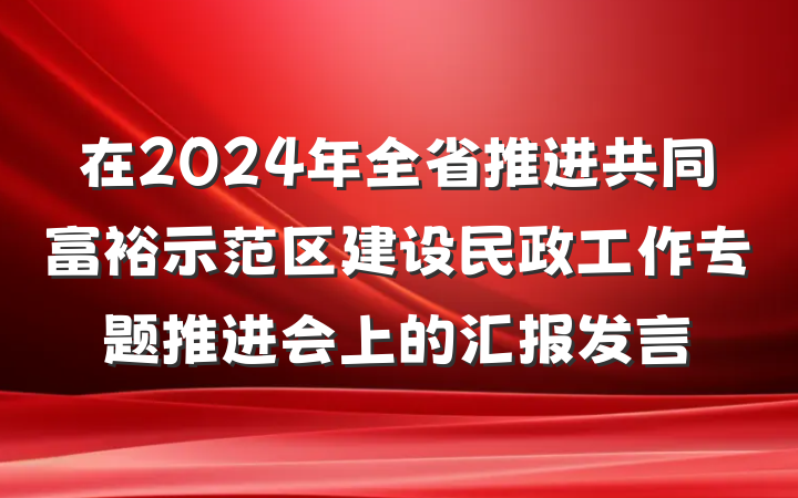 在2024年全省推进共同富裕示范区建设民政工作专题推进会上的汇报发言