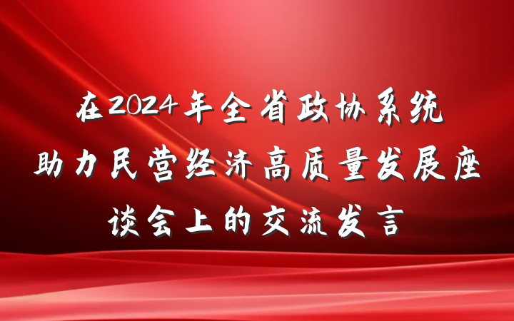 在2024年全省政协系统助力民营经济高质量发展座谈会上的交流发言