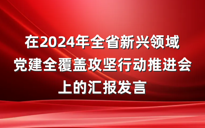 在2024年全省新兴领域党建全覆盖攻坚行动推进会上的汇报发言