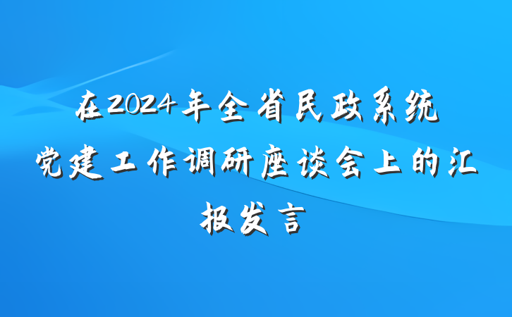 在2024年全省民政系统党建工作调研座谈会上的汇报发言