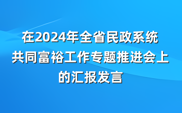 在2024年全省民政系统共同富裕工作专题推进会上的汇报发言