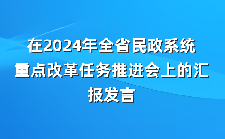 在2024年全省民政系统重点改革任务推进会上的汇报发言
