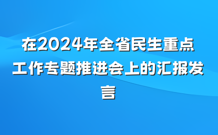 在2024年全省民生重点工作专题推进会上的汇报发言