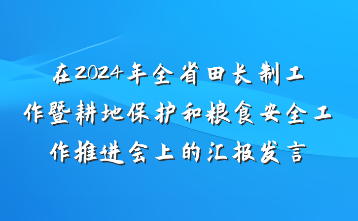 在2024年全省田长制工作暨耕地保护和粮食安全工作推进会上的汇报发言