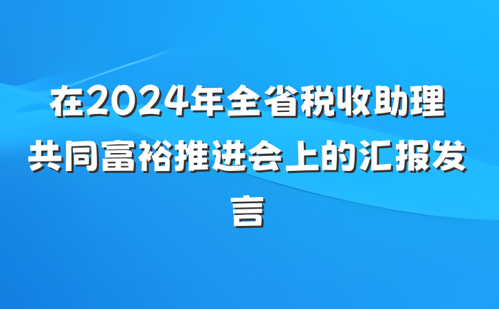 在2024年全省税收助理共同富裕推进会上的汇报发言