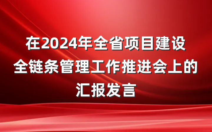 在2024年全省项目建设全链条管理工作推进会上的汇报发言