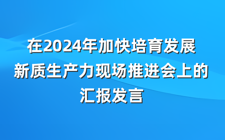 在2024年加快培育发展新质生产力现场推进会上的汇报发言