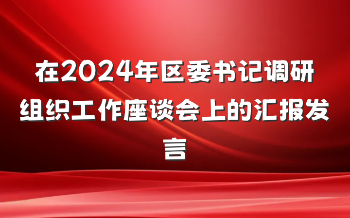 在2024年区委书记调研组织工作座谈会上的汇报发言