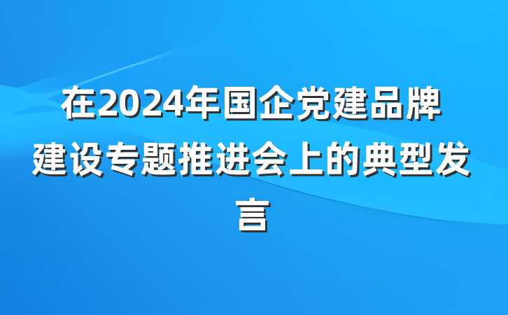 在2024年国企党建品牌建设专题推进会上的典型发言