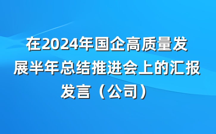 在2024年国企高质量发展半年总结推进会上的汇报发言（公司）