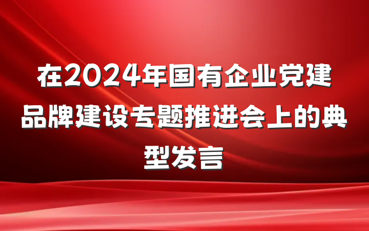 在2024年国有企业党建品牌建设专题推进会上的典型发言
