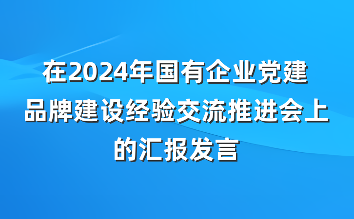 在2024年国有企业党建品牌建设经验交流推进会上的汇报发言