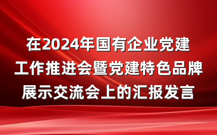 在2024年国有企业党建工作推进会暨党建特色品牌展示交流会上的汇报发言