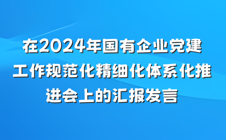 在2024年国有企业党建工作规范化精细化体系化推进会上的汇报发言