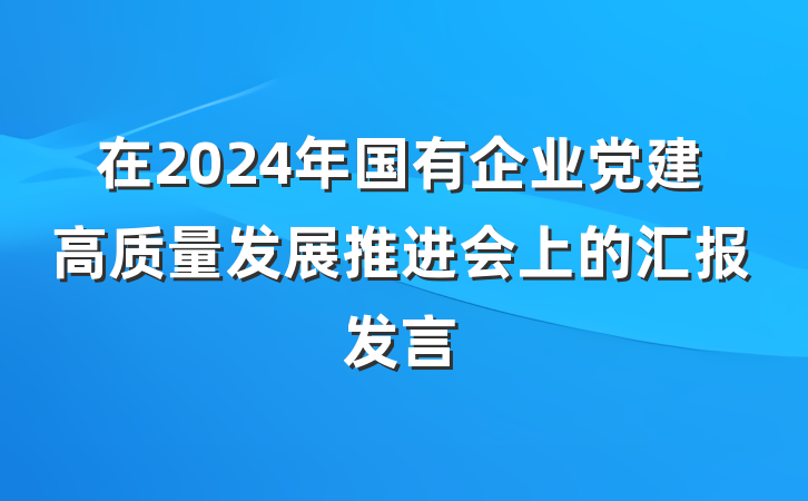 在2024年国有企业党建高质量发展推进会上的汇报发言