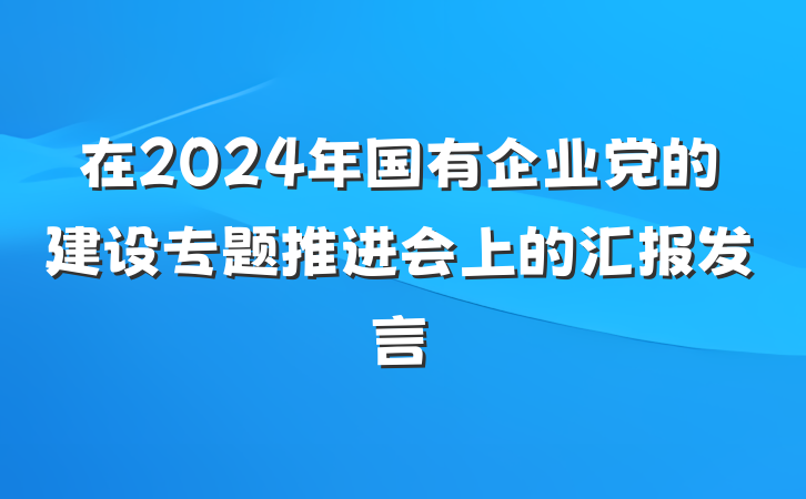 在2024年国有企业党的建设专题推进会上的汇报发言