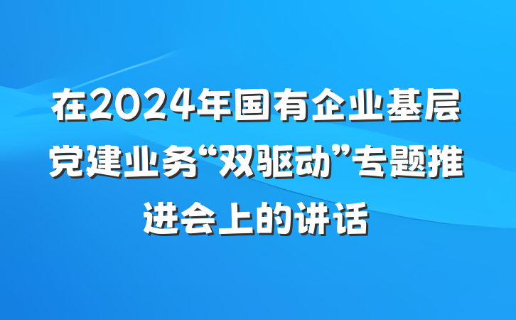 在2024年国有企业基层党建业务“双驱动”专题推进会上的讲话