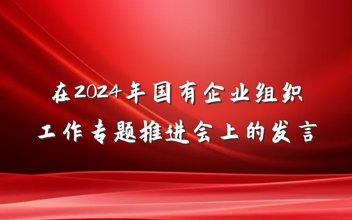在2024年国有企业组织工作专题推进会上的发言
