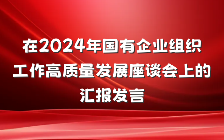 在2024年国有企业组织工作高质量发展座谈会上的汇报发言