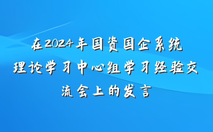 在2024年国资国企系统理论学习中心组学习经验交流会上的发言