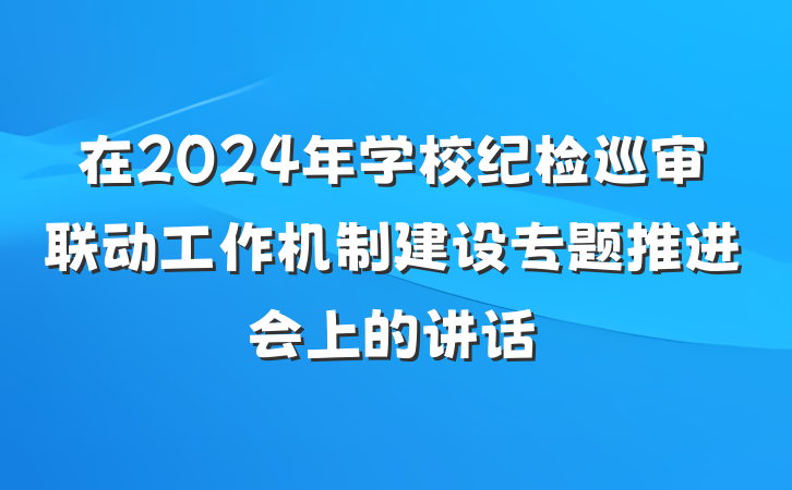 在2024年学校纪检巡审联动工作机制建设专题推进会上的讲话
