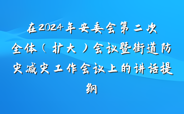 在2024年安委会第二次全体（扩大）会议暨街道防灾减灾工作会议上的讲话提纲