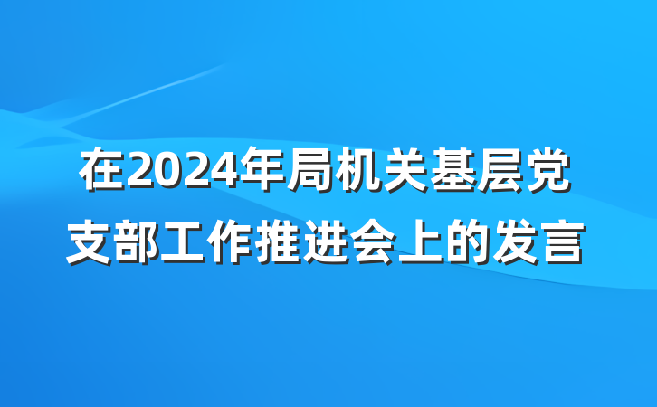 在2024年局机关基层党支部工作推进会上的发言