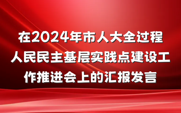 在2024年市人大全过程人民民主基层实践点建设工作推进会上的汇报发言