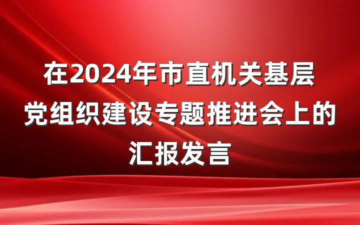 在2024年市直机关基层党组织建设专题推进会上的汇报发言