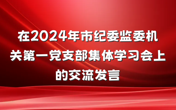在2024年市纪委监委机关第一党支部集体学习会上的交流发言