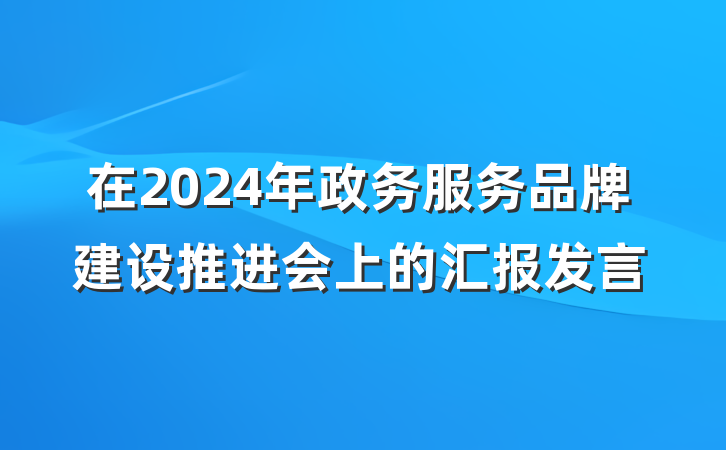 在2024年政务服务品牌建设推进会上的汇报发言