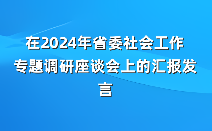 在2024年省委社会工作专题调研座谈会上的汇报发言