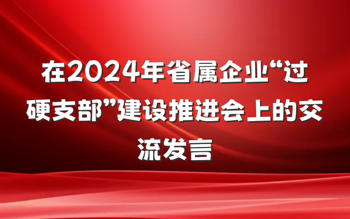 在2024年省属企业“过硬支部”建设推进会上的交流发言