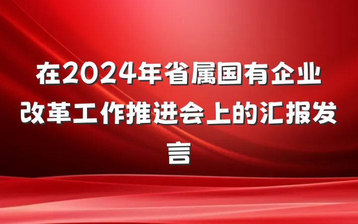 在2024年省属国有企业改革工作推进会上的汇报发言