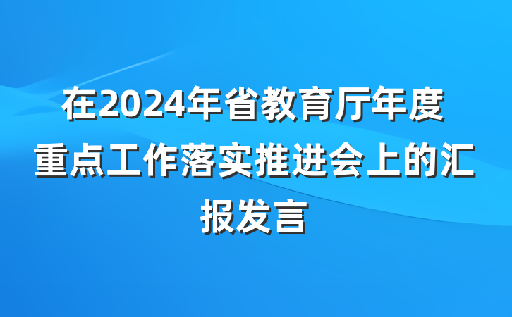 在2024年省教育厅年度重点工作落实推进会上的汇报发言