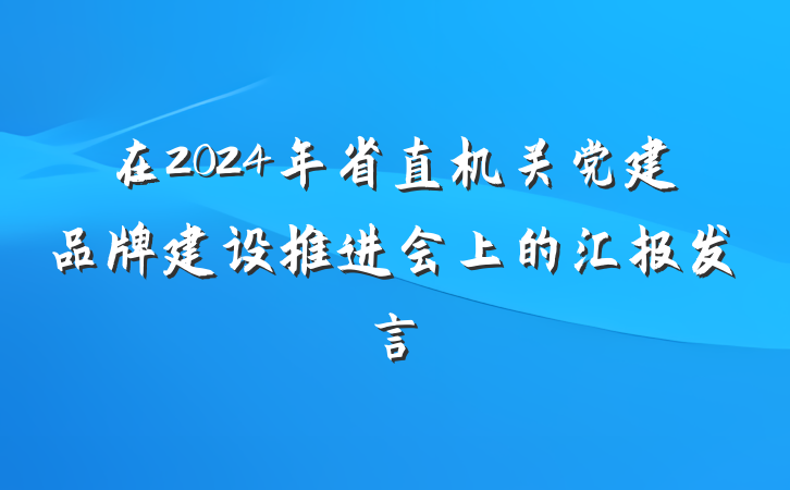 在2024年省直机关党建品牌建设推进会上的汇报发言