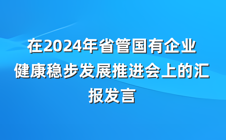 在2024年省管国有企业健康稳步发展推进会上的汇报发言
