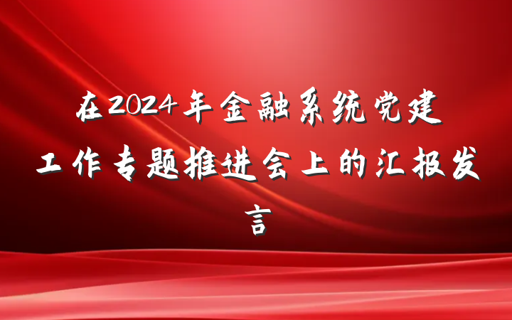 在2024年金融系统党建工作专题推进会上的汇报发言