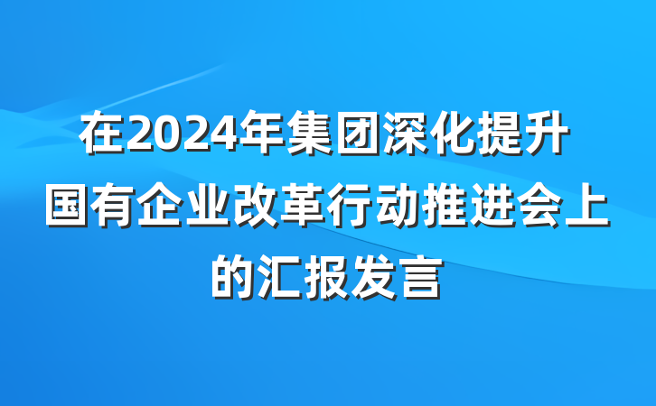 在2024年集团深化提升国有企业改革行动推进会上的汇报发言