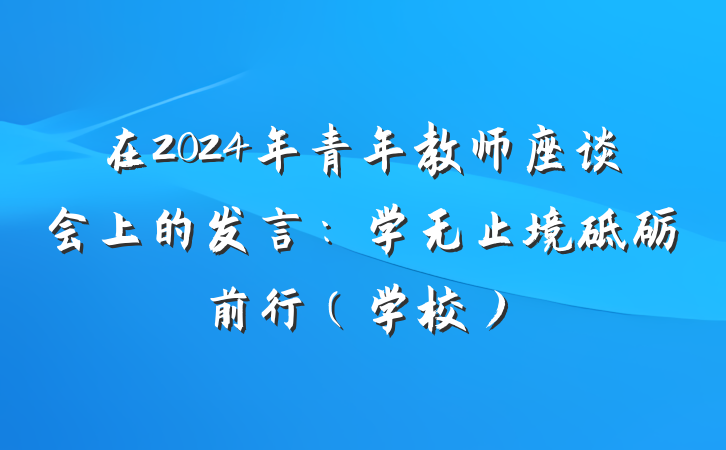 在2024年青年教师座谈会上的发言：学无止境砥砺前行（学校）