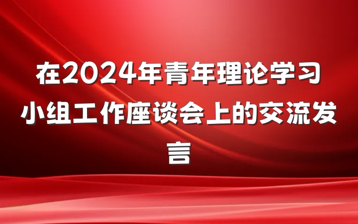 在2024年青年理论学习小组工作座谈会上的交流发言