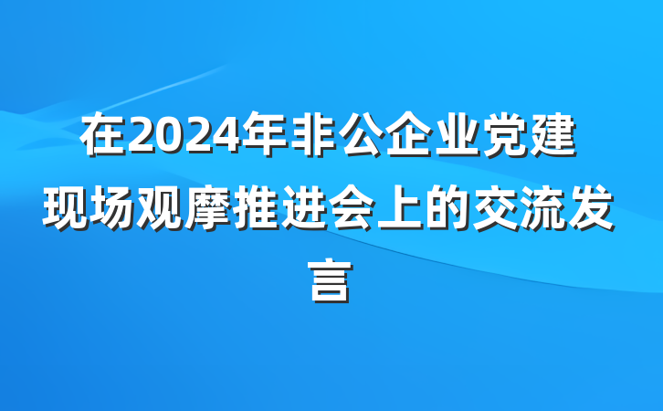 在2024年非公企业党建现场观摩推进会上的交流发言