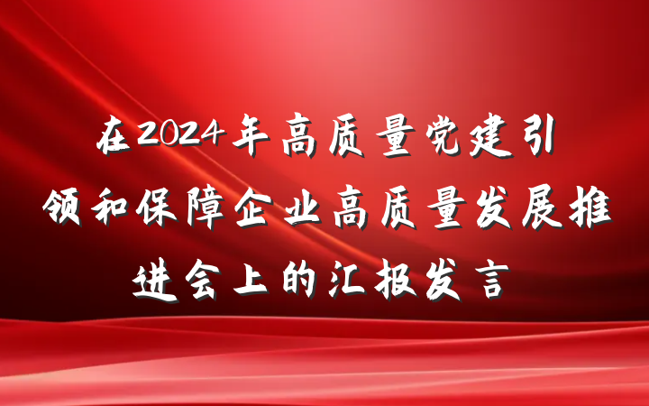 在2024年高质量党建引领和保障企业高质量发展推进会上的汇报发言