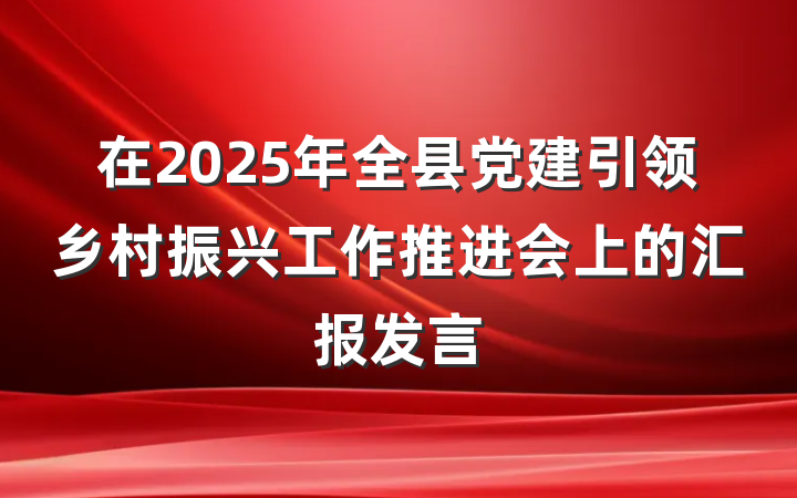 在2025年全县党建引领乡村振兴工作推进会上的汇报发言