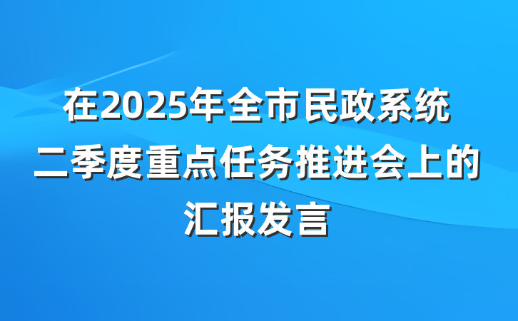 在2025年全市民政系统二季度重点任务推进会上的汇报发言