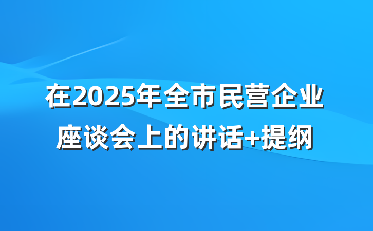 在2025年全市民营企业座谈会上的讲话 提纲