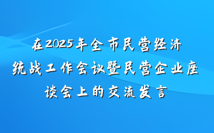 在2025年全市民营经济统战工作会议暨民营企业座谈会上的交流发言