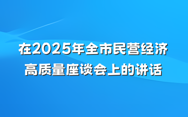 在2025年全市民营经济高质量座谈会上的讲话