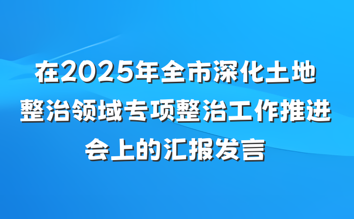 在2025年全市深化土地整治领域专项整治工作推进会上的汇报发言
