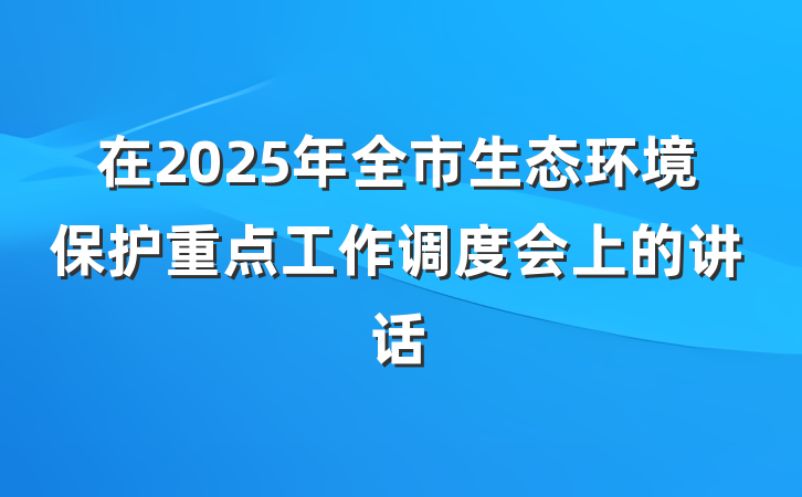 在2025年全市生态环境保护重点工作调度会上的讲话